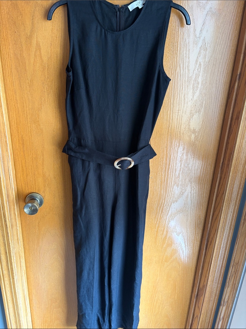 LOFT Black Sleeveless Belted Jumpsuit